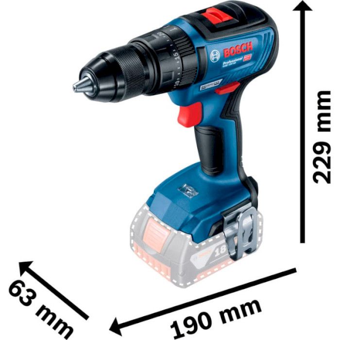 Шуруповерт-дрель ударный аккумуляторный  Bosch GSB 18 V-50, 18В, 28/50 Нм, 20+2, 0-460-1800об/мин, 1.1кг, без АКБ и ЗУ