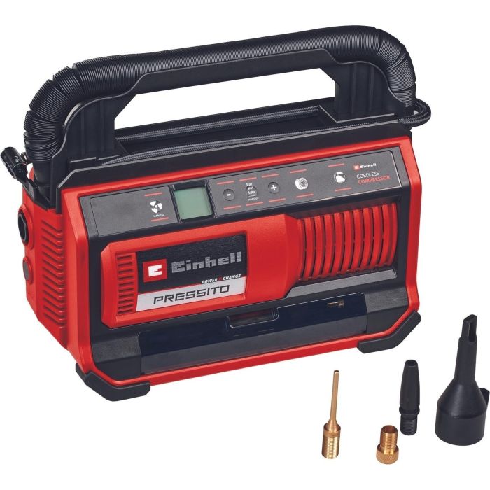 Компресор повітряний Einhell PRESSITO 18/25, акумуляторний 18В PXC, 10.5бар, вис. і низьк. тиск, 2.06кг, без АКБ та ЗП