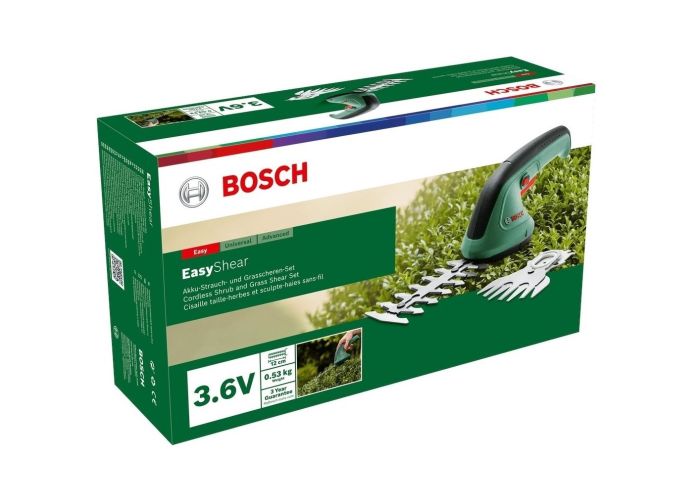 Кусторез аккумуляторный Bosch EasyShear, 3.6В, 1х1.5Ач, лезвие 12см, шаг реза 8мм, 0.5кг