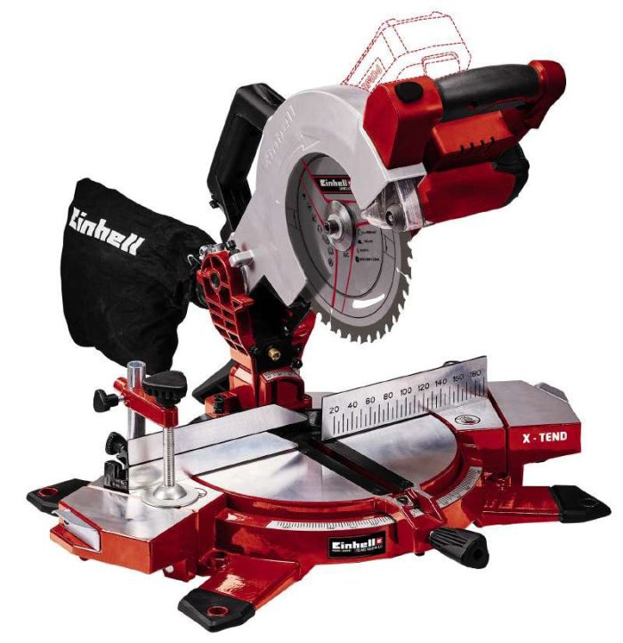 Пила торцовочная аккумуляторная Einhell TE-MS 18/210 Li - Solo, PXC, 18В, диск 210х30мм, 3000об/мин, LED, лазер, 7кг, без АКБ и ЗУ
