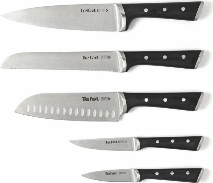 Набор ножей Tefal Ice Force, 5пр., с деревянной колодкой, нержавеющая сталь, платик, черный