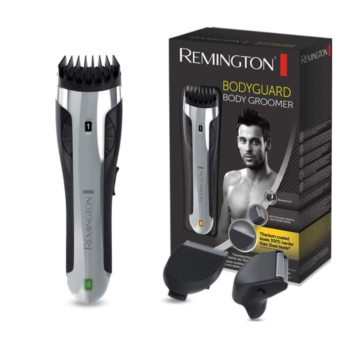 Триммер Remington Bodyguard Body Hair Trimmer для бороды, усов,головы, тела, акум., насадок-2, титан.напыл., черно-серебрист.