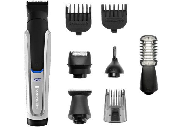 Набір для стрижки Remington G5 Graphite series, для бороди, вусів, голови і тіла, акум., роторний мотор, насадок-9, кейс, сріблястий