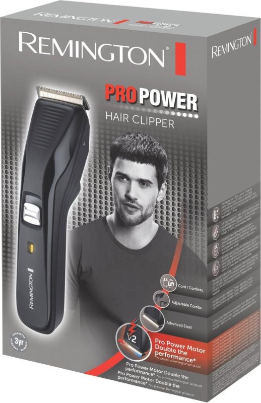 Машинка для стрижки Remington, мережа+акум., Pro Power мотор, насадок-2, сталь, чорний