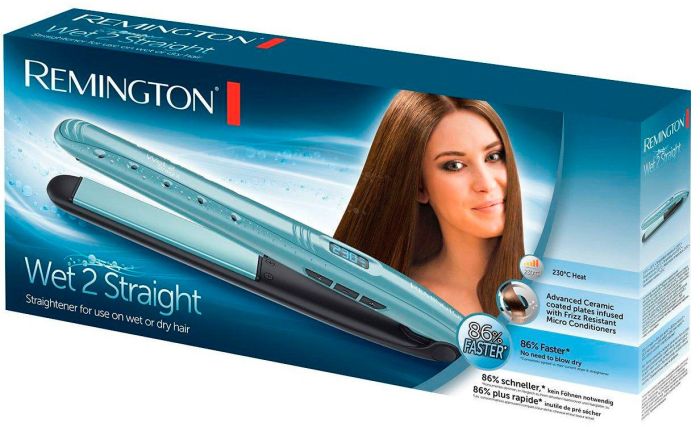 Випрямляч Remington Wet 2 Straight, 47Вт, темп.режимів-10, 140-230С, дисплей, кераміка, титан , бірюзовий