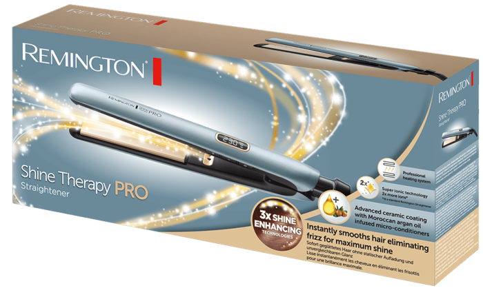 Випрямитель Remington Shine Therapy PRO, 54Вт, темп.режимов-9, 150-230С, дисплей, ионизация, керамика, голубой