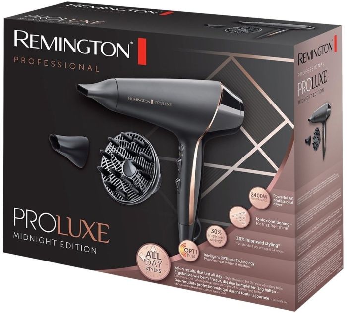 Фен Remington ProLuxe Midnight Edition, 2400Вт, 3 режими, дифузор, іоніз-я, хол. обдув, чорний