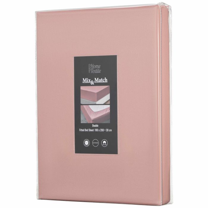 Простирадло на резинці Ardesto Mix&Match Premium, 180x200+30см, 100% бавовна, сатин, рожевий світлий