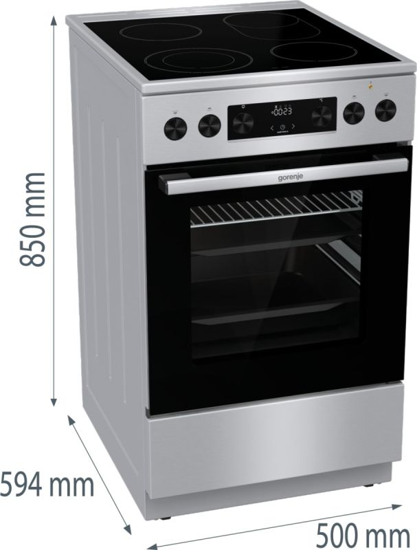 Плита Gorenje электрическая стеклокерамическая, 70л, 50x60см, дисплей, приготовление с паром, программатор, нерж