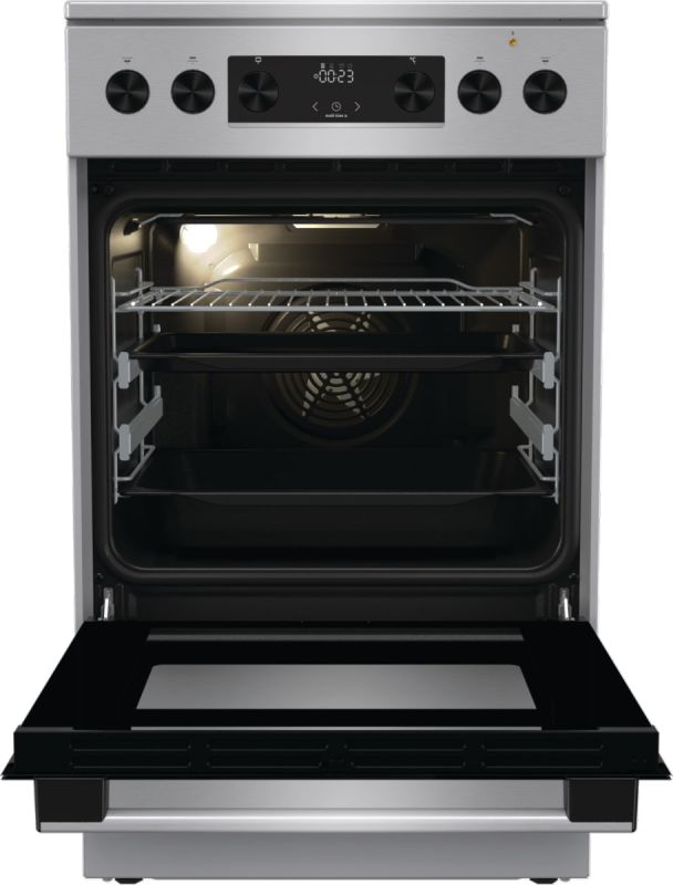 Плита Gorenje электрическая стеклокерамическая, 70л, 50x60см, дисплей, приготовление с паром, программатор, нерж