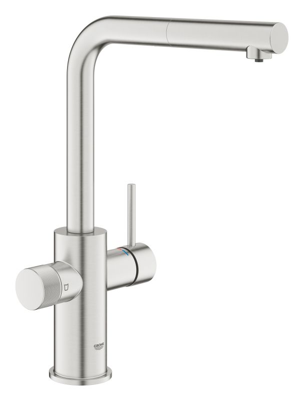 Смеситель для кухни Grohe Blue Pure Minta, дл.излива - 223мм, поворотный/вытяжной, 2 воды, супер сталь