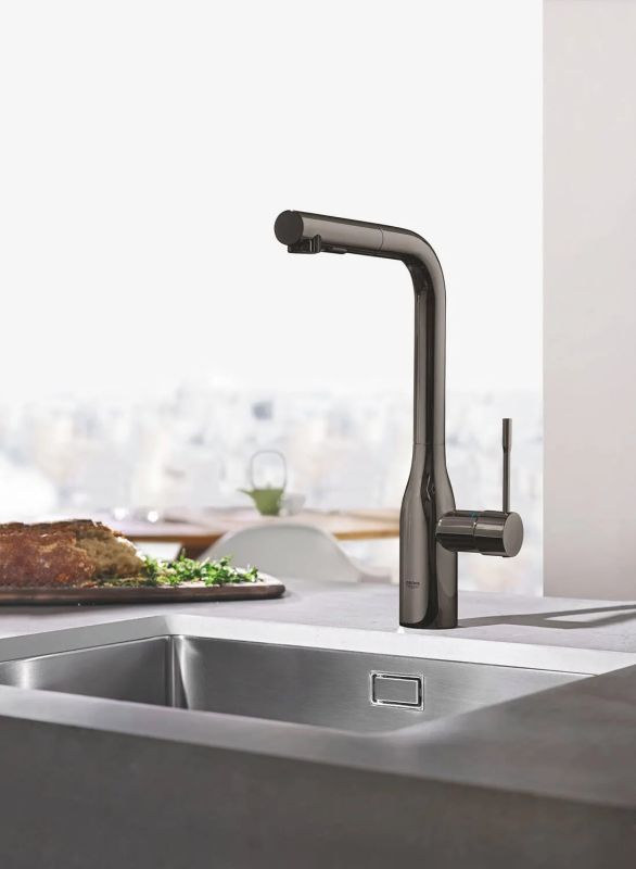 Змішувач для кухні Grohe Essence, довж.виливу - 204мм, поворотний/витяжний, 1важіль, графіт