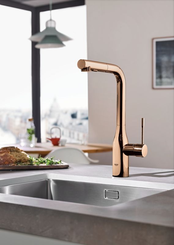 Змішувач для кухні Grohe Essence, довж.виливу - 204мм, поворотний/витяжний, 1важіль, матовий теплий захід сонця