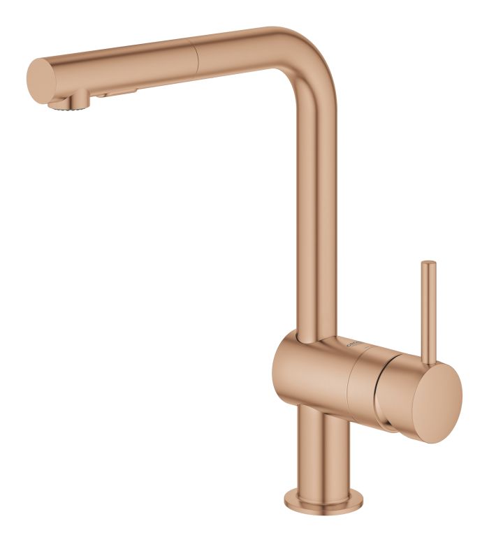 Змішувач для кухні Grohe Minta, довж.виливу - 223мм, поворотний/витяжний, 1важіль, теплий захід сонця