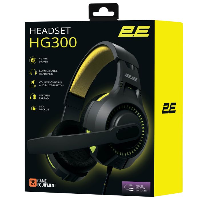 Гарнітура ігрова 2E GAMING HG300, mini-jack/dual 3.5мм, LED, 2м, чорний