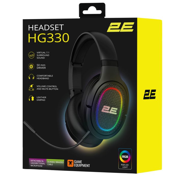 Гарнитура игровая 2E GAMING HG330, 7.1, USB-A, RGB, 2м, чёрный