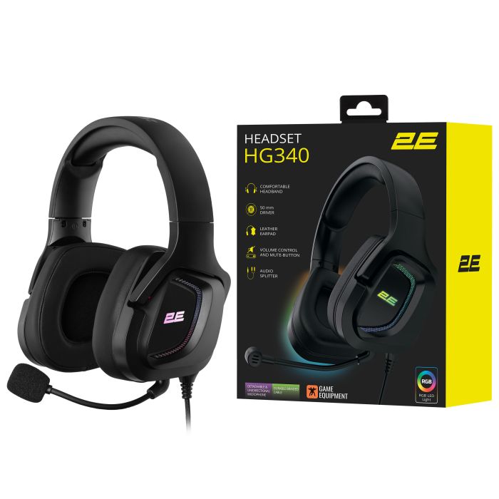 Гарнітура ігрова 2E GAMING HG340, mini-jack/dual 3.5мм, RGB, 2м, чорний