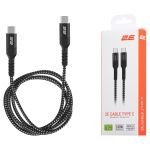 Кабель USB-C > USB-C заряджання/синхронізації 2E 1м, 240Вт Type-C, плетений, чорний