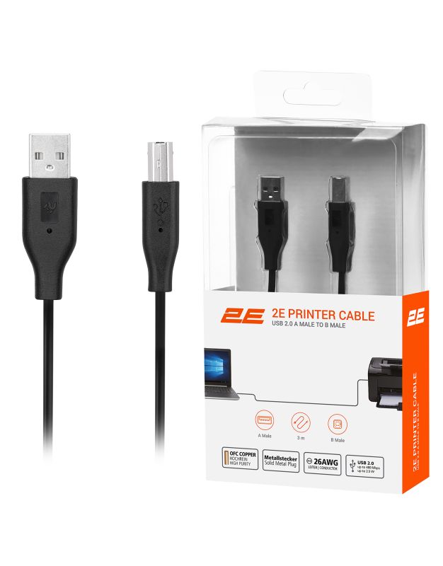 Кабель 2E USB-A (AM/BM) DSTP 3м Back