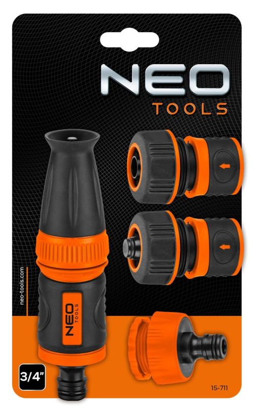 Набор для полива Neo Tools 3/4", ороситель ручной прямой, 2 коннектора для шланга, коннектор для крана 3/4"-1"