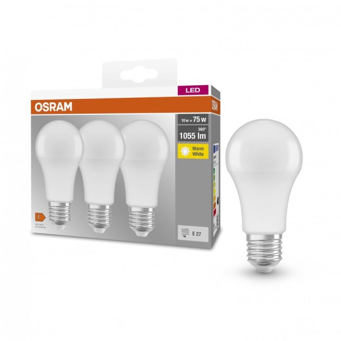 Набор ламп 3шт OSRAM LED E27 10Вт 2700К 1055Лм A60