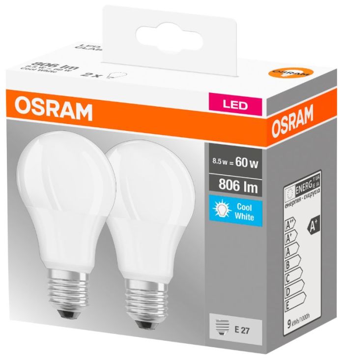 Набор ламп 2шт OSRAM LED E27 8.5Вт 4000К 806Лм A60