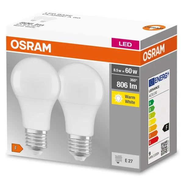 Набор ламп 2шт OSRAM LED E27 8.5Вт 2700К 806Лм A60