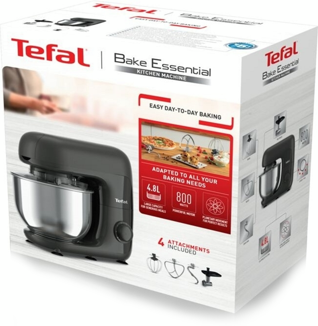 Кухонная машина Tefal Bake Essential 800Вт, чаша-металл, корпус-металл/пластик, насадок-4, черный