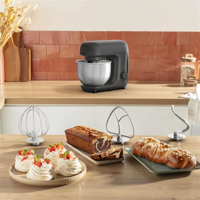 Кухонная машина Tefal Bake Essential 800Вт, чаша-металл, корпус-металл/пластик, насадок-4, черный