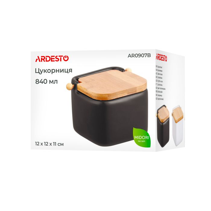 Сахарница Ardesto Midori 12х12х11см, 840мл, керамика, бамбук, черный