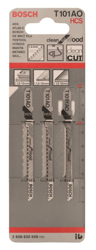 Полотно пиляльне для електролобзика Bosch Professional по дереву T 101 AO, 1.4х83мм, 3шт