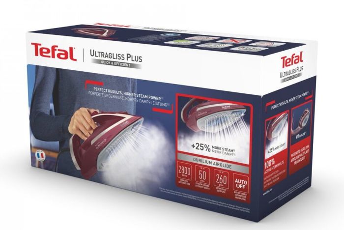 Утюг Tefal Ultragliss Plus, 2800Вт, 270мл, паровой удар -260гр, постоянный пар - 50гр, керам. подошва, бордовый