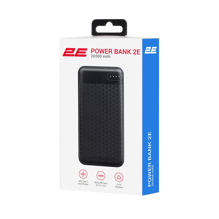 Портативное зарядное устройство Power Bank 2E 20000мАч, USB-C, microUSB, USB-А, черный
