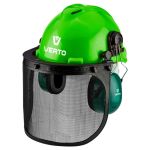 Каска защитная Verto, 3в1, каска, щиток для лица, наушники, зеленый