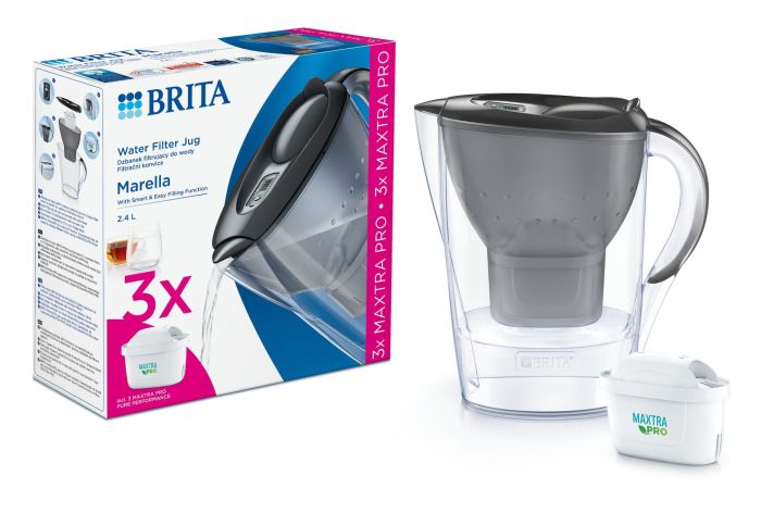 Фильтр-кувшин Brita Marella Memo MXPro 2.4л (1.4л очищенной воды) с фильтр-картриджем 3шт, графит