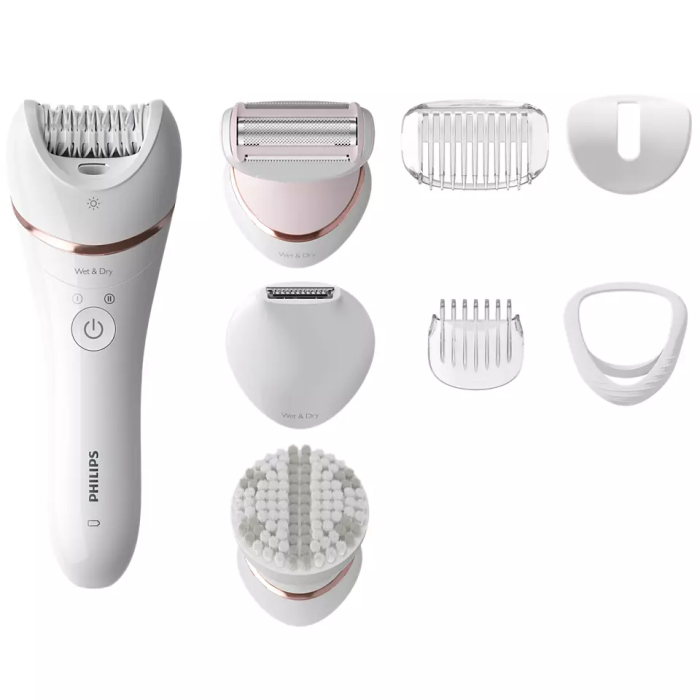 Эпилятор  Philips 8000 series дисковый, аккумул., пинцет.-32, влаж.+сух., чехол, насадок-7, белый