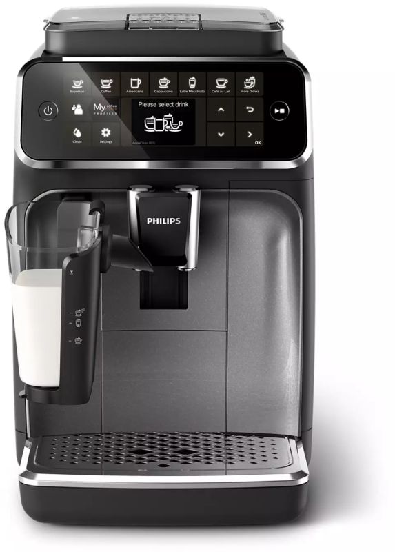 Кавомашина Philips Series 4300 LatteGo, 1.9л, зерно+мелена, автомат.капуч, дисплей, авторецептів -8, чорний
