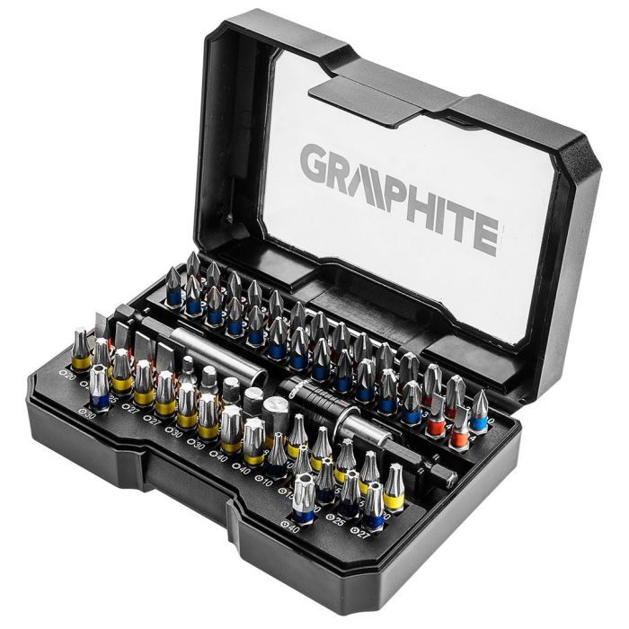 Биты GRAPHITE, набор 60шт, магнитные удлинители 2шт, SL,PH,PZ,H,TX,TT, 25мм, кейс