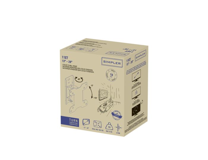 Крепление наклонно-поворотное ТВ 18-28" Simpler KSL 11ET