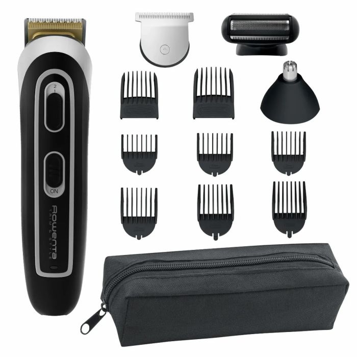 Триммер Rowenta Trim & Style для бороды, усов, головы и тела, сеть+акум., роторный мотор, насадок-11, чехол, титан.напыл., черно-серебрист.