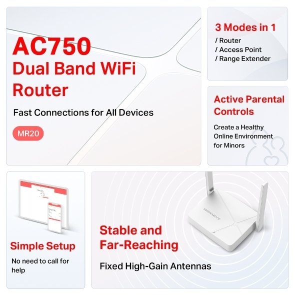 Маршрутизатор MERCUSYS  AC750, 2xFE LAN, 1xFE WAN Mercusys MR20