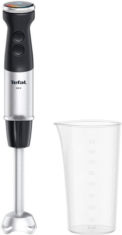 Блендер Tefal заглибний Quickchef+, 1000Вт, 4в1, чаша-800мл, чопер-500мл, кухонний комбайн 5в1, турборежим, сіро-чорний