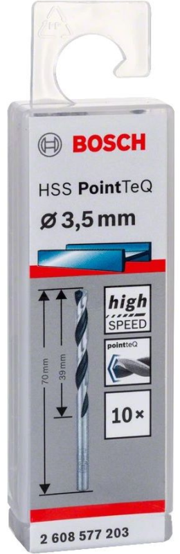 Свердло по металу Bosch Professional HSS-PointTeQ, 3.5х39х70мм, 10шт