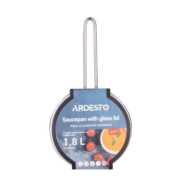 Ківш зі скляною кришкою Ardesto Gemini Liguria, 1.8л, нержавіюча сталь