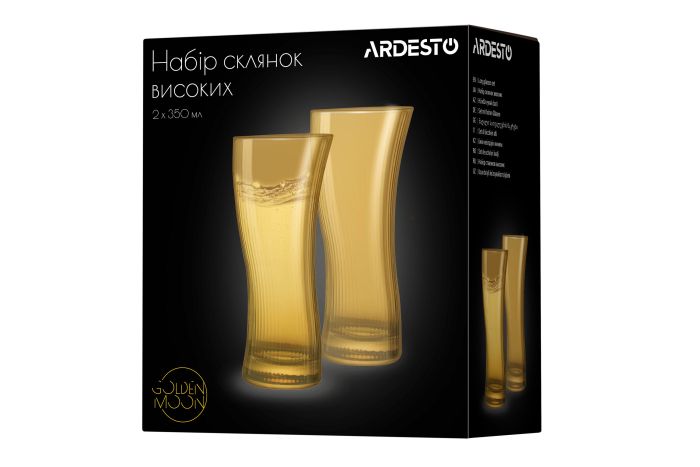 Набір склянок високих Ardesto Golden Moon, 350мл, 2шт, скло, золотистий