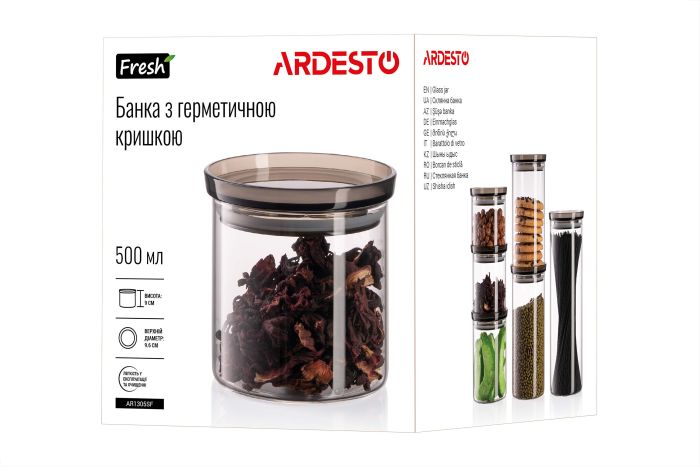 Банка для хранения Ardesto Fresh, 500мл, стекло, пластик, прозрачный