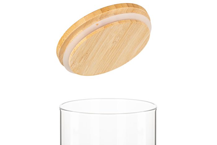 Банка для зберігання Ardesto Midori, 1300мл, скло, бамбук, кругла, прозорий