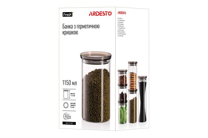 Банка для хранения Ardesto Fresh, 1150мл, стекло, пластик, прозрачный