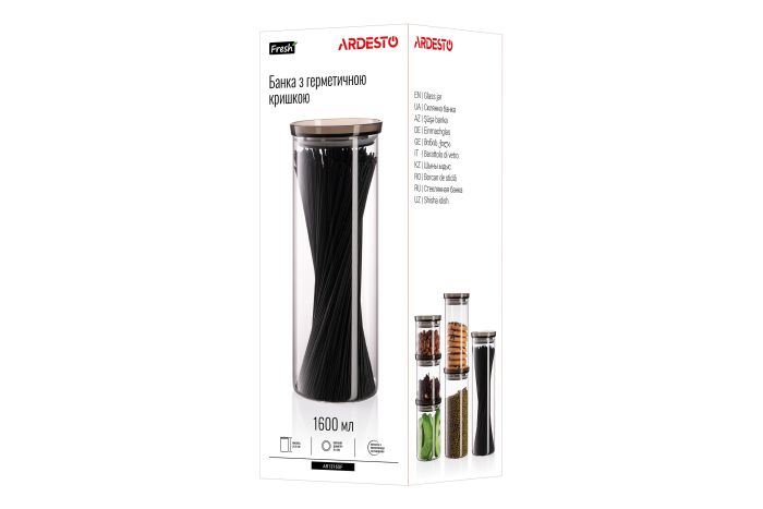 Банка для хранения Ardesto Fresh, 1600мл, стекло, пластик, прозрачный