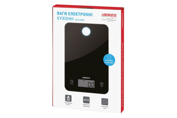 Весы Ardesto кухонные, 5кг, CR2032x2 в компл, стекло, черный